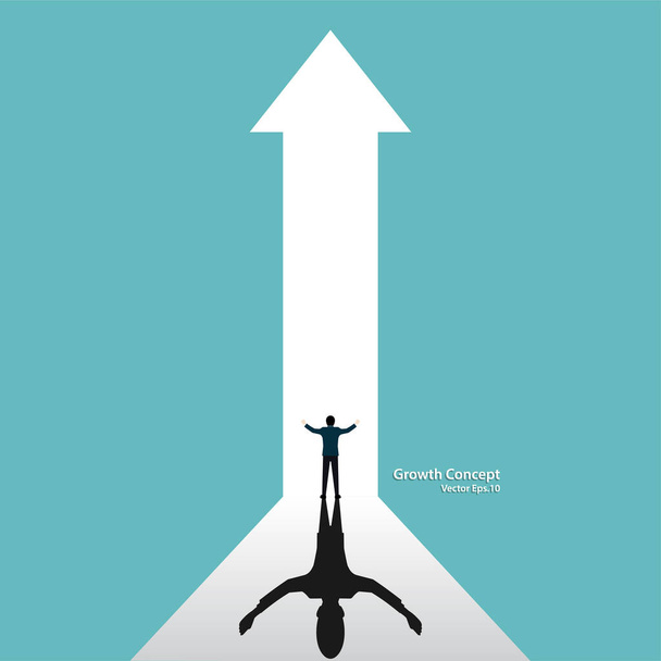 Concepto de crecimiento. símbolo de flecha hacia arriba el crecimiento de la empresa. hombre de negocios de éxito. logro, puesta en marcha, objetivo, diseño de ilustración de vectores plana - Vector, Imagen