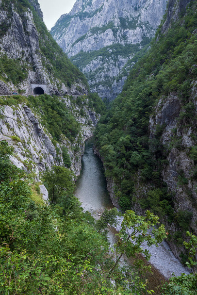 The Moraca River Canyon Platije is one of the most picturesque canyons in Montenegro. Summer mountain dusk travel and nature beauty scene. - Фото, зображення
