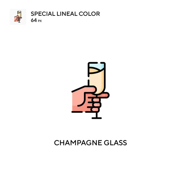 Şampanya kadehi özel doğrusal renk vektör ikonu. İş projeniz için şampanya kadehleri - Vektör, Görsel