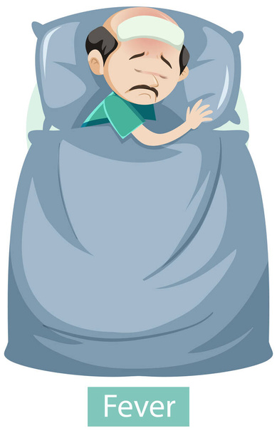 Cartoon character with fever symptoms illustration - Vector, Image