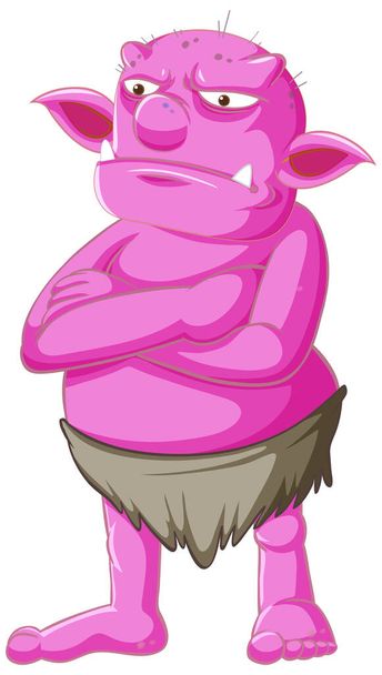 Goblin rosa o troll de pie pose con cara de ira en la ilustración aislada personaje de dibujos animados - Vector, imagen