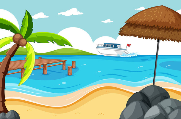 Plage tropicale et plage de sable illustration de style dessin animé - Vecteur, image