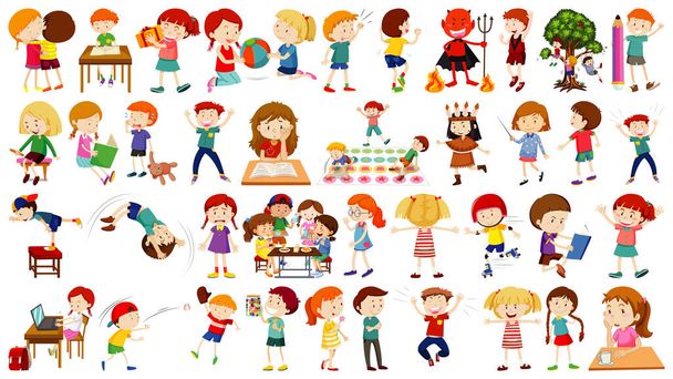 Set of cute kids cartoon character illustration - Vector, Image