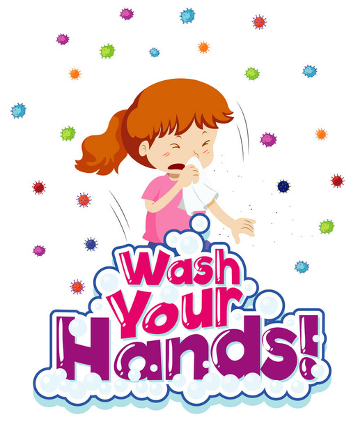 Coronavirus tema cartel diseño con palabra lavarse las manos ilustración - Vector, Imagen