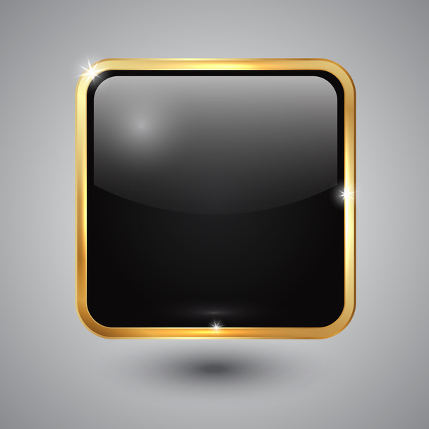 vektorové sklo čtvercové tlačítko s zaoblené rohy a zlatý rám - Vektor, obrázek