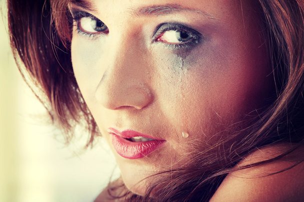 Woman in underwear crying - violence concept - Foto, imagen