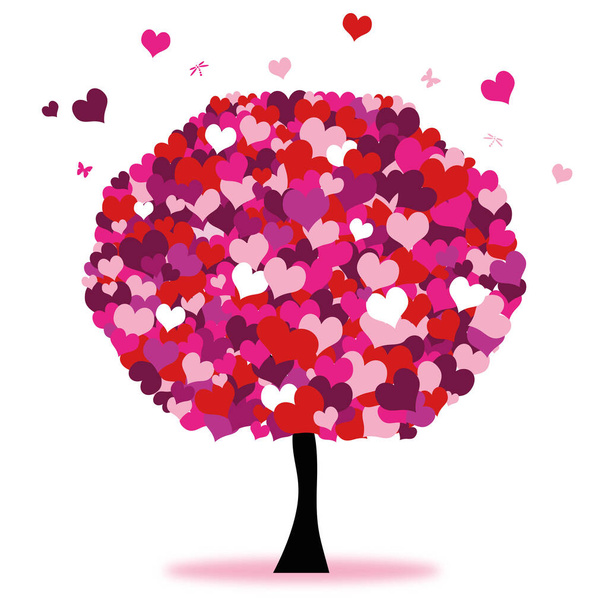 An illustrated decorative love tree with hearts - Zdjęcie, obraz