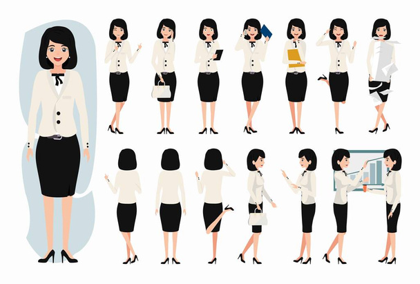 vector plano Joven personaje femenino con un abrigo blanco para trabajar y se puede peinar en cualquier estilo a voluntad - Vector, Imagen