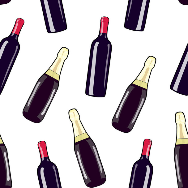 A bottle of wine and a bottle of champagne - Vector, Image