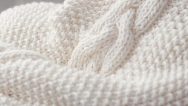 Detalhe de cobertores tecidos à mão brancos que são colocados em uma cadeira. - Filmagem, Vídeo