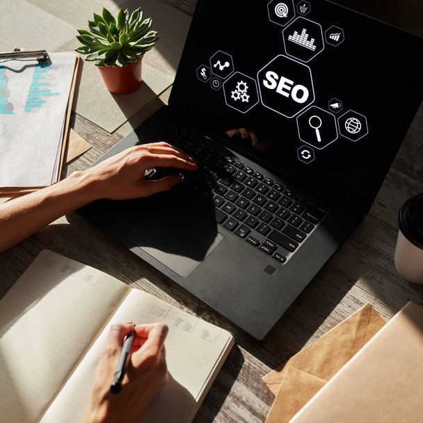 SEO - Search engine optimization. DIgital marketing concept on screen. - Фото, зображення