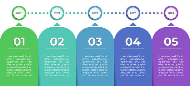 Idővonal infografika sablon. Bemutató üzleti infografika 5 szakaszból áll. Vektortervezés brosúra, diagram, munkafolyamat, web design, éves jelentés. - Vektor, kép