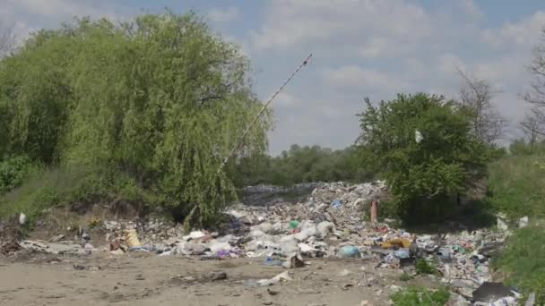 Overcrowded landfill. Waste-filled entrance to the landfill. Lots of waste. - Footage, Video