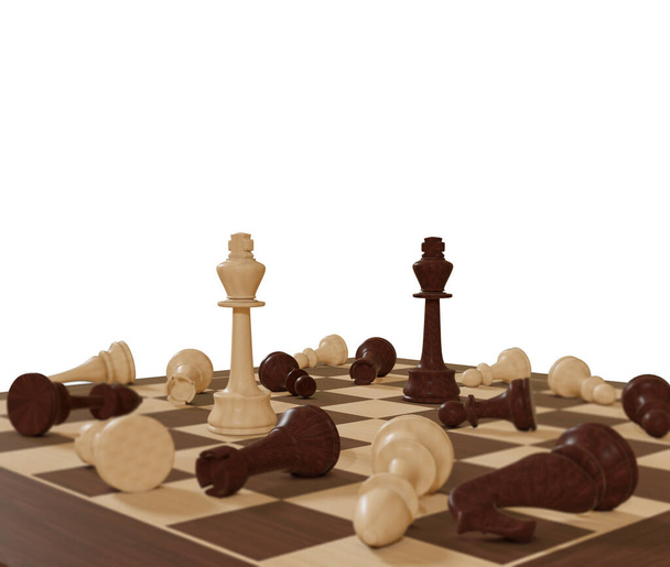 Концепция бизнес и конкурентная концепция настольных шахматных игр и концепция концептуальной стратегии шахматные фигуры на белом фоне битвы за победу 3D иллюстрация Для публикаций и баннеров - Фото, изображение