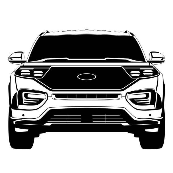 silueta del coche vehículo todoterreno, vista frontal, estilo plano, ilustración vectorial - Vector, imagen