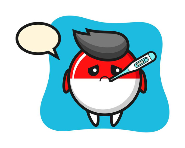 Indonesia flag badge mascot character with fever condition - Vector, Image