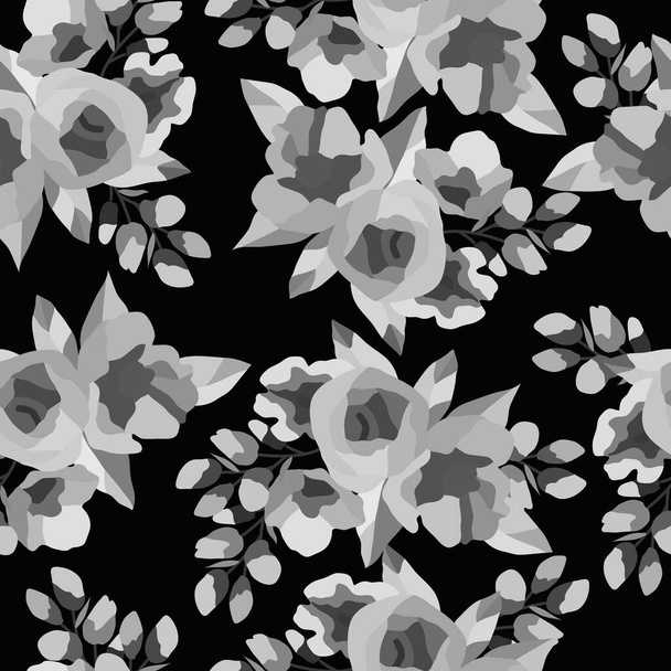 Naadloos patroon met bloemen en bladeren in monochrome kleuren, ornament voor stof en behang, scrapbooking papier, achtergrond voor verschillende ontwerpen - Vector, afbeelding