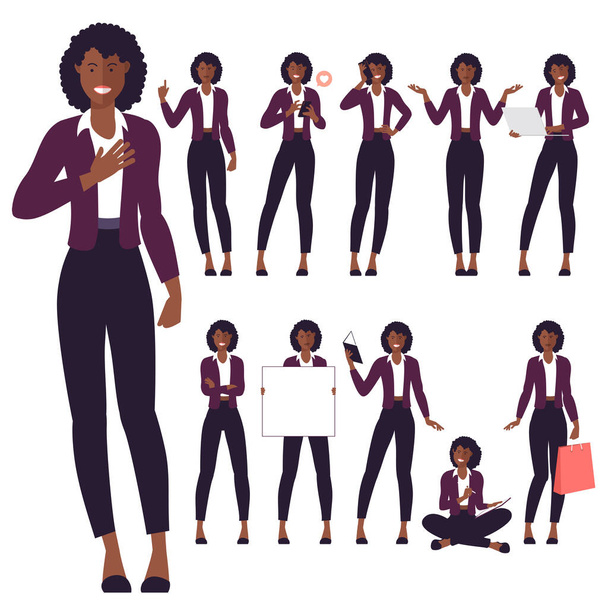 flat design characters a young afro american woman - Vector, Image
