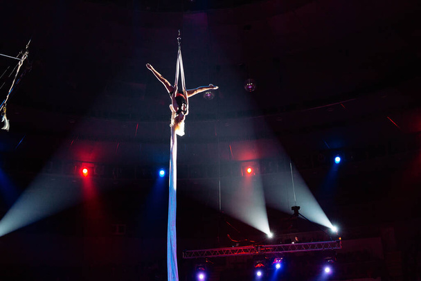 Girls aerial professional acrobatics in the Circus. - Foto, afbeelding