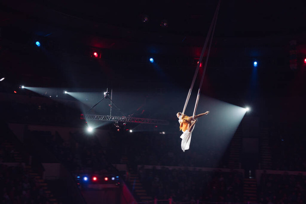 Girls aerial professional acrobatics in the Circus. - Photo, Image