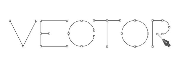 ペンツールのアイコンとベクトル碑文。カーバチュアツールサイン。シンボル、ロゴイラスト。白の背景に隔離されたピクセルの完璧なベクトルグラフィックイラスト - ベクター画像