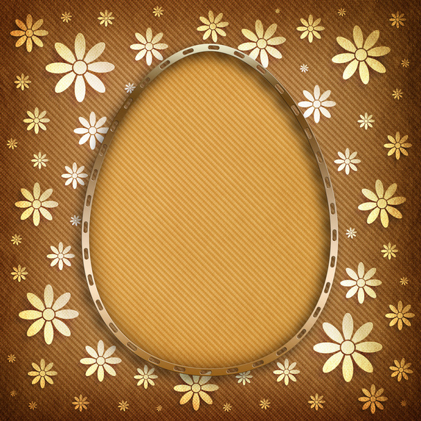 Happy Easter - egg in golden frame on patterned background - 写真・画像