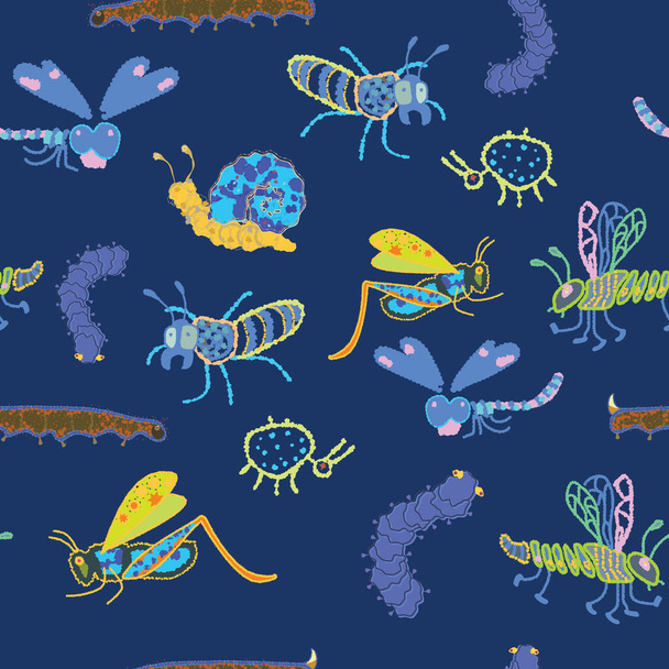 Modèle sans couture vectoriel avec des insectes de jardin et des escargots - Vecteur, image