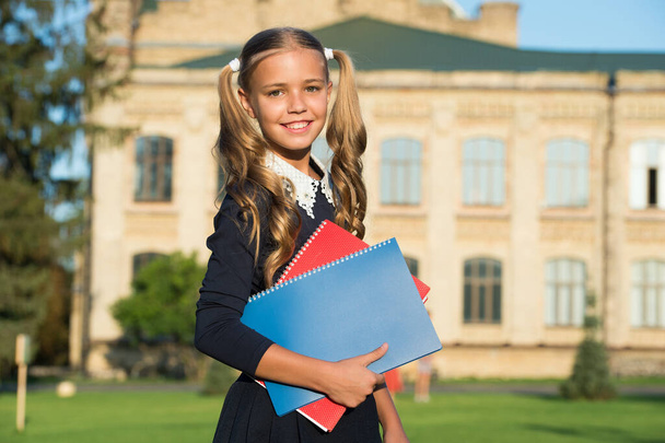 Perfect girl school student uniform hold books, september concept - Fotografie, Obrázek