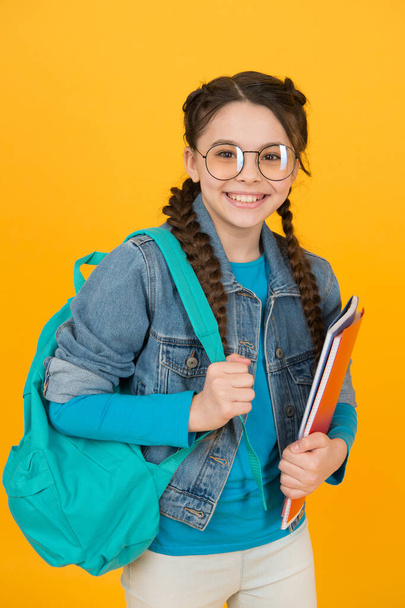 Student girl goes classes for gifted children, joy of studying concept - Photo, image