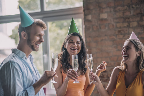 Group of friends drinking wine at the birthday party - Φωτογραφία, εικόνα