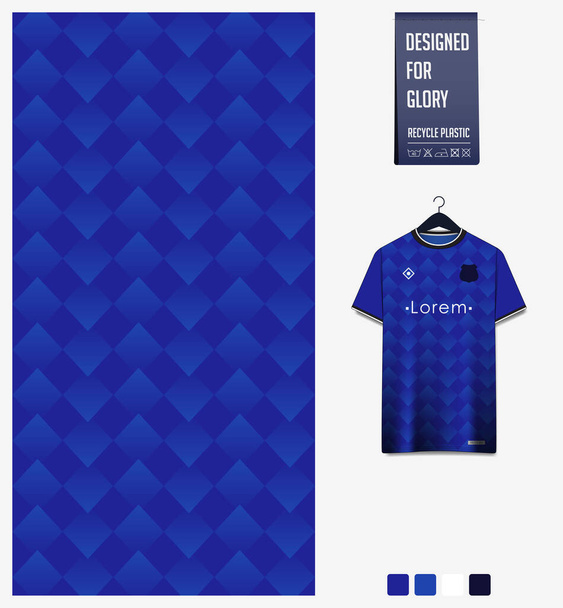 青のグラデーション形状が抽象的な背景を形作る。サッカージャージ、サッカーキット、レース、 eスポーツ、スポーツの制服のための生地の繊維パターンデザイン。Tシャツモックアップテンプレートデザイン。ベクターイラスト. - ベクター画像