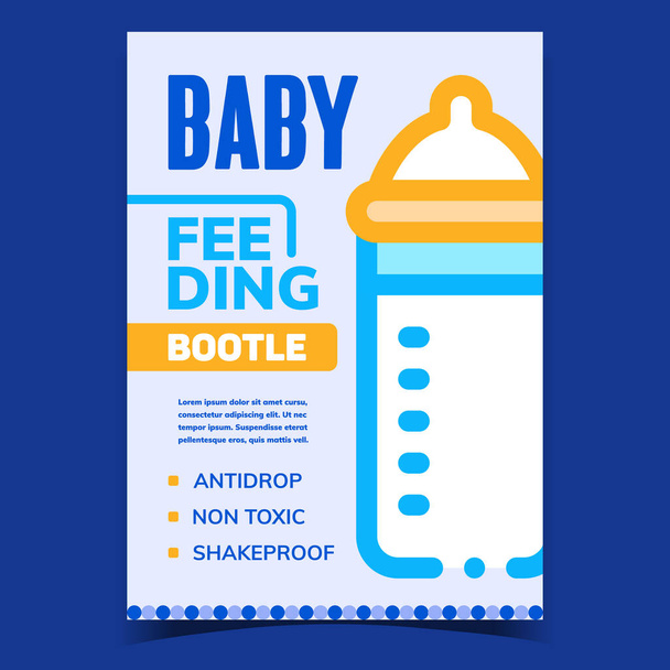 Baby Feeding Bottle Advertising Banner Vector. Shakeproof, Anti Drop And Non-toxic Bottle For Children Food Or Drink Milk Promotional Poster. Accessory Concept Template Style Color Illustration - Vector, Image