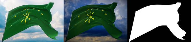 A bandeira da República de Adygea, um assunto federal da Rússia. Ilustração 3D de close-up de alta resolução. - Foto, Imagem