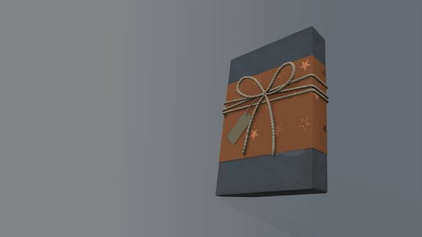 rendu 3d Noël et le jour de l'An, boîte cadeau avec ruban sur fond bleu - Photo, image