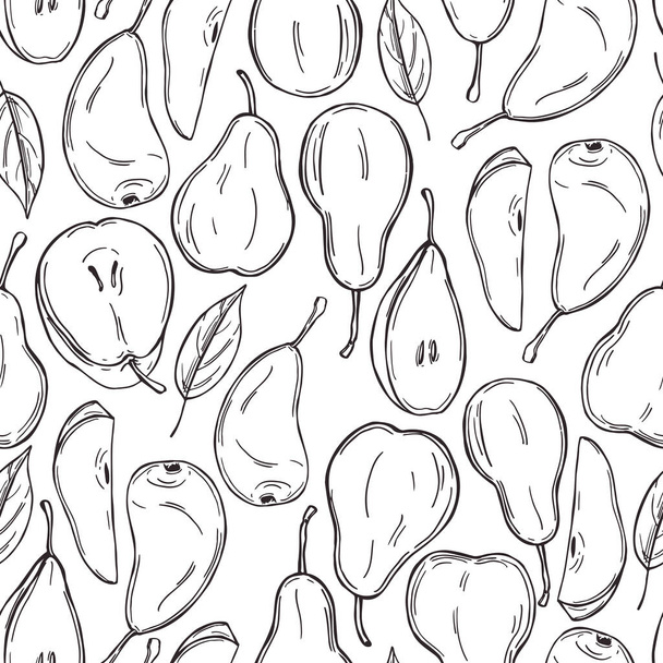 Hand drawn pears on white background. Vector  seamless pattern.  - Vektor, Bild