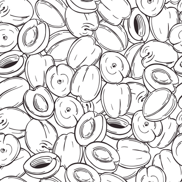 Hand drawn  apricots on white background.Vector  seamless pattern.  - Vector, afbeelding