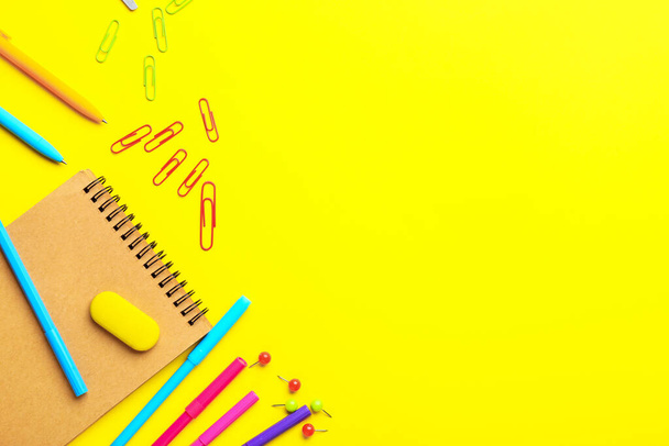 Set of school stationery on color background - Photo, Image