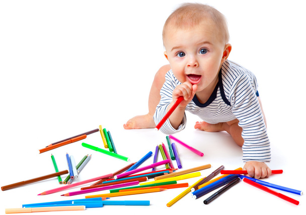 Baby with pencils - Φωτογραφία, εικόνα