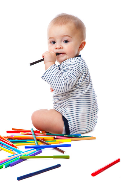 Baby with pencils - Foto, afbeelding