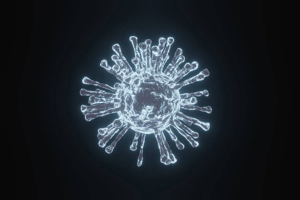3D Rendering COVID-19 coronavirus. Abstraktes elektronenmikroskopisches Abbild des Coronavirus. Struktur und äußeres Oberflächenmodell von Viruspartikeln. - Foto, Bild