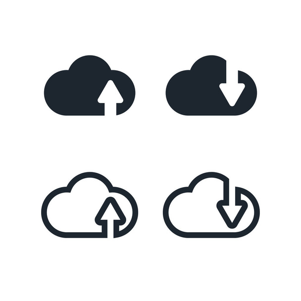 Clouds Icon Set, subir y descargar iconos de almacenamiento de datos en línea. - Vector, Imagen