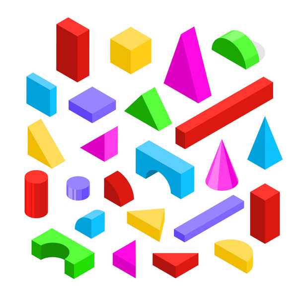 Color Wooden Blocks Toy Icon Set 3d Isometric View. Vector - ベクター画像