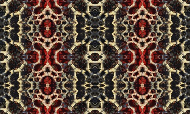 Textura 3d inconsútil única, en forma de un patrón de palos, huesos, color rojo-beige, ilustración 3d - Foto, Imagen