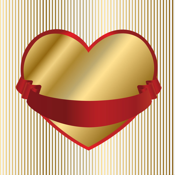 Corazón de San Valentín-Oro con Cinta Roja
 - Vector, Imagen