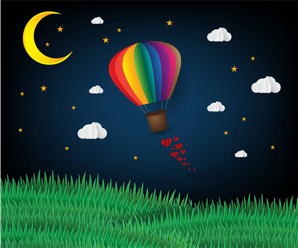 beautiful colorful balloon in the night sky - Vettoriali, immagini