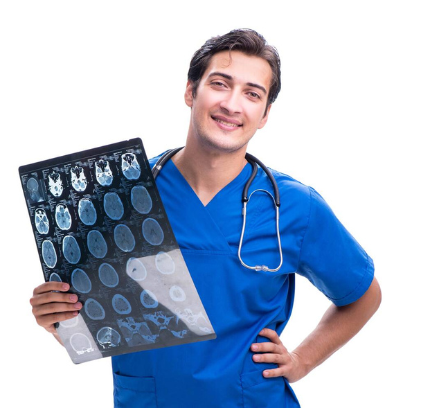 Лікар-радіолог з рентгенівським зображенням ізольовано на білому
 - Фото, зображення