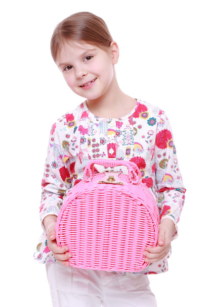 Girl with a pink basket - 写真・画像