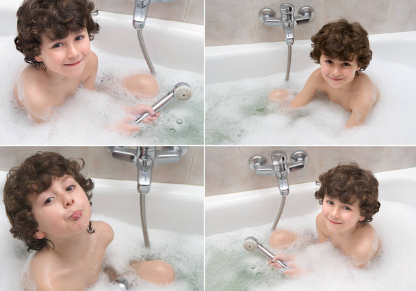 Séquence photo d'un garçon à l'heure du bain - Photo, image