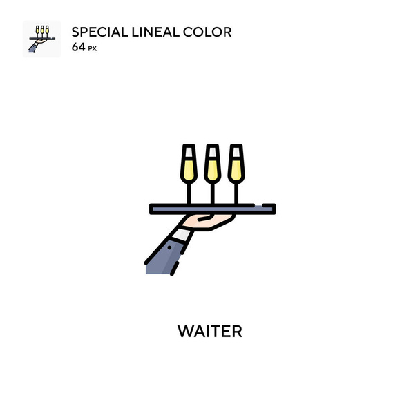 Waiter特殊線型カラーベクトルアイコン。ビジネスプロジェクトのウエイターアイコン - ベクター画像