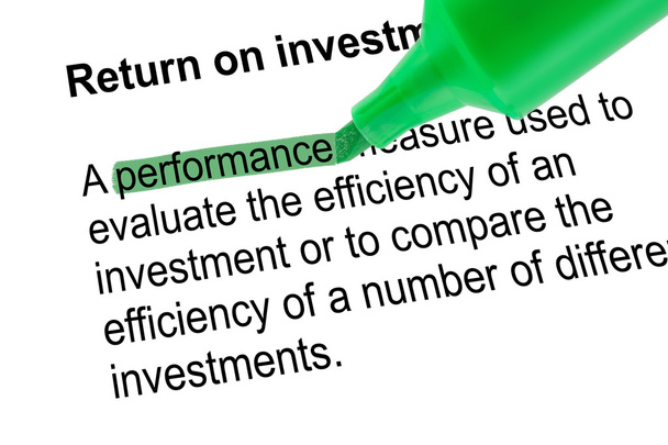 Desempenho de palavra destacada para retorno sobre o investimento, caneta verde
 - Foto, Imagem